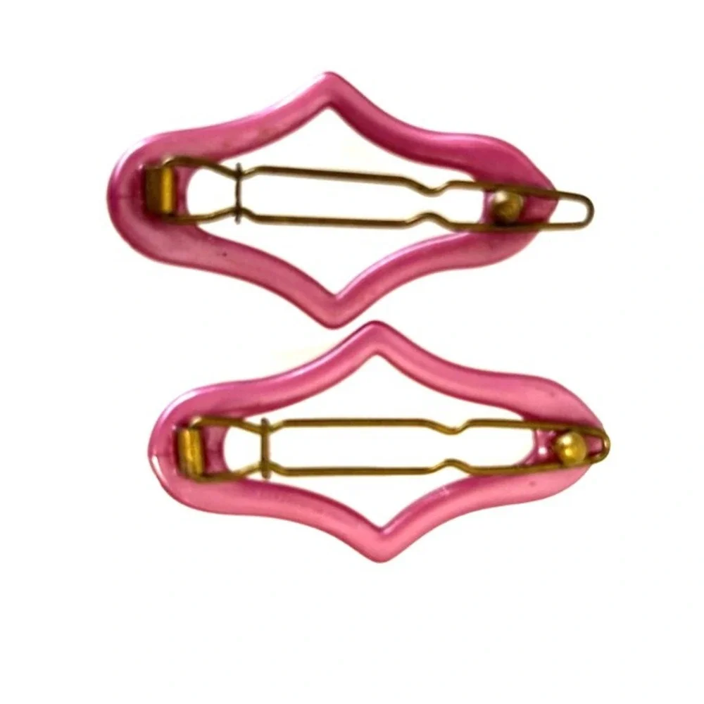 Vintage France Mauve Diamond Hair Clips Pair 1970s Geometric Mod Barrette As Is